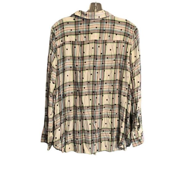 Denim&Co Long  Sleeve Button Down Multi-Color Dot Design Top Size Large - Picture 2 of 5